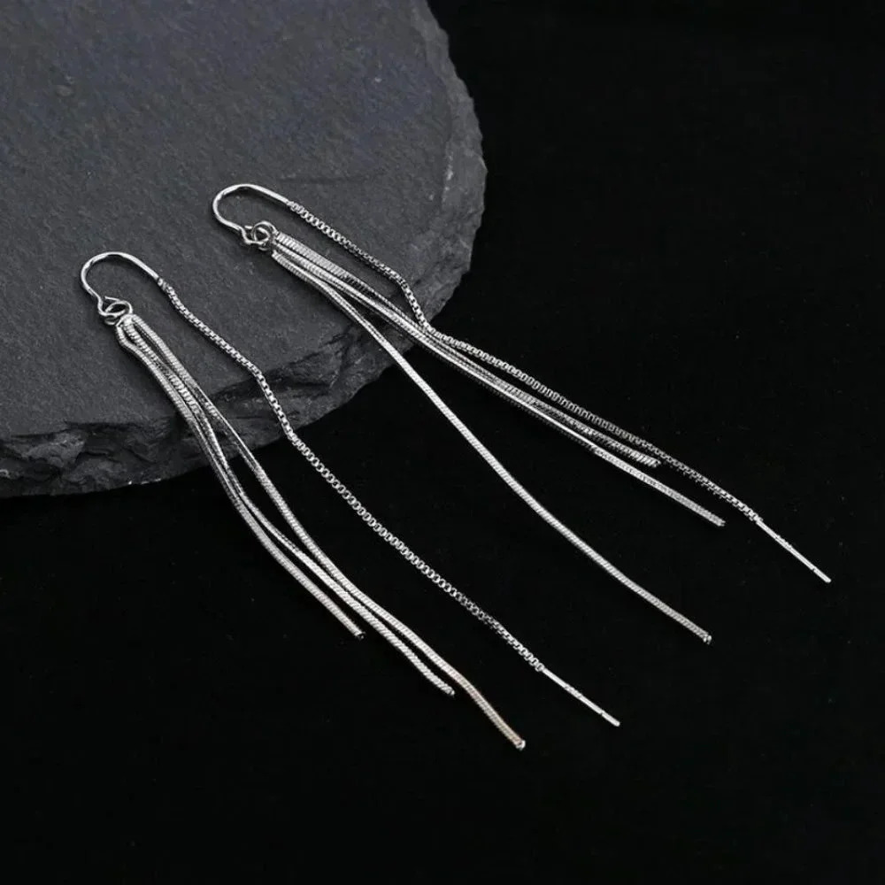925 Sterling Silver Threader Earrings Dainty Long Chain Tassel Drop Earrings